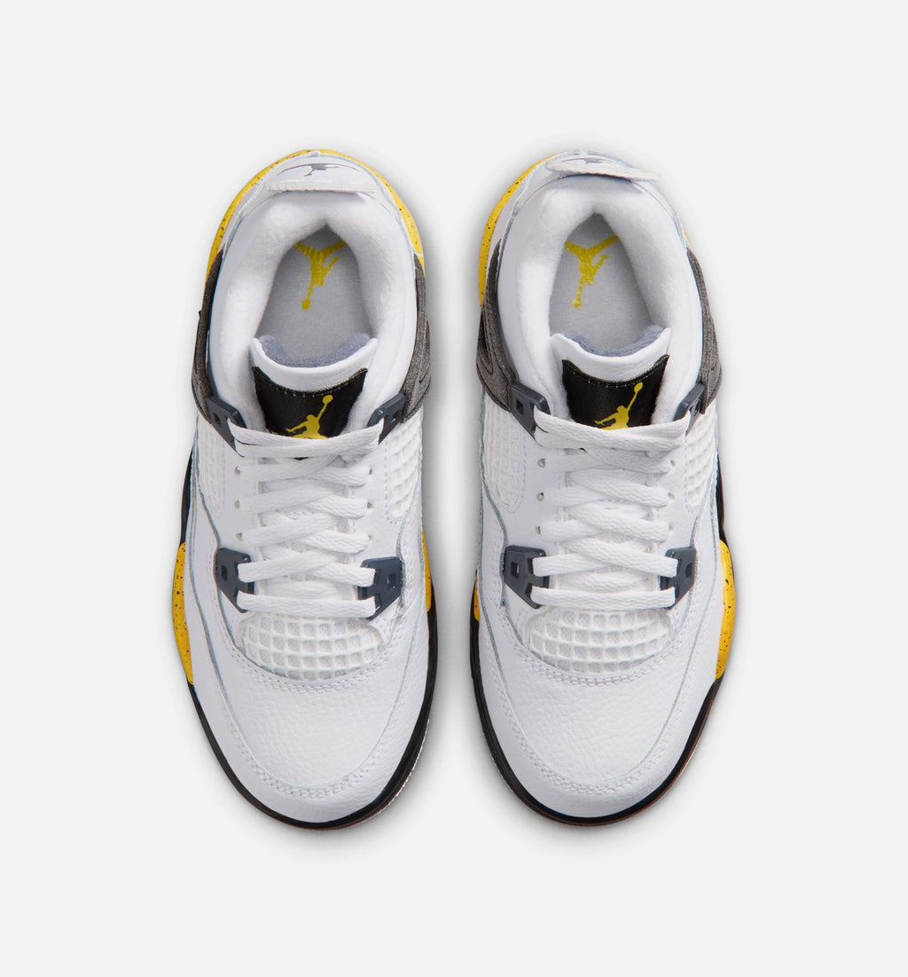 Air Jordan 4 Retro Rare Air Tour Yellow – Preschool Lifestyle Shoe in White/Dark Blue Grey/Black/Tour Yellow