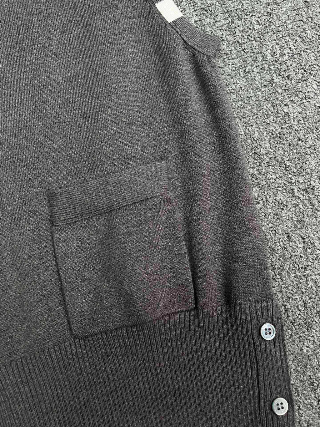Thom Browne Style Four-Bar V-Neck Button Knit Vest