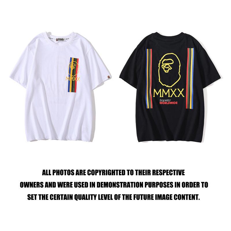 Bathing Ape T-Shirt Summer Pure Cotton Color-Striped Printing T-shirt Short Sleeve