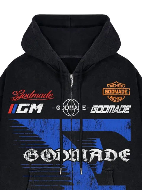GODMADE graphic-print zip-up hoodie