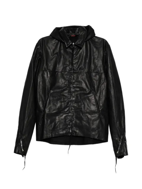Ma+ detachable-hood leather biker jacket