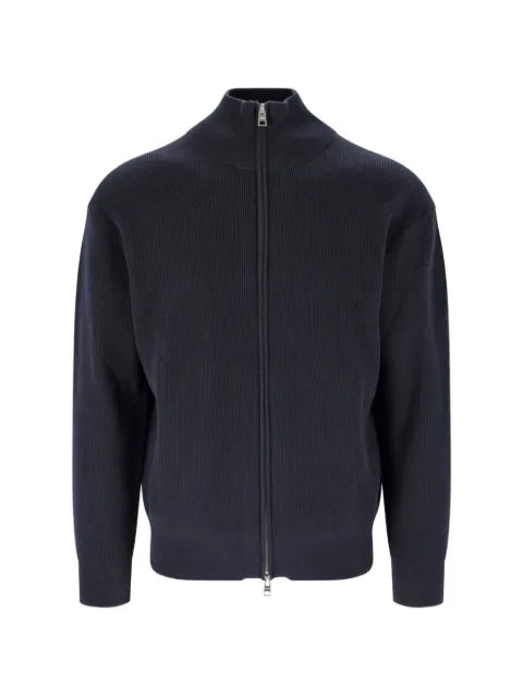 Closed ribbed-knit zip-up cardigan
