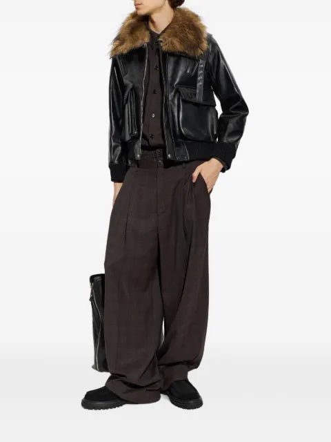 sacai faux-fur collar leather jacket