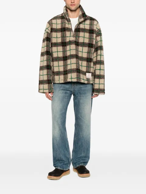 FOUND plaid-pattern half-zip fleece sweatshirt