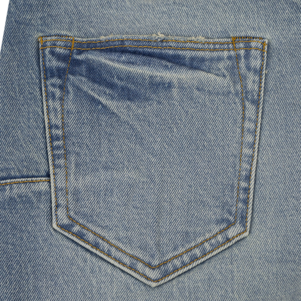 Mid Indigo Manganese Paint EMB Straight Jeans