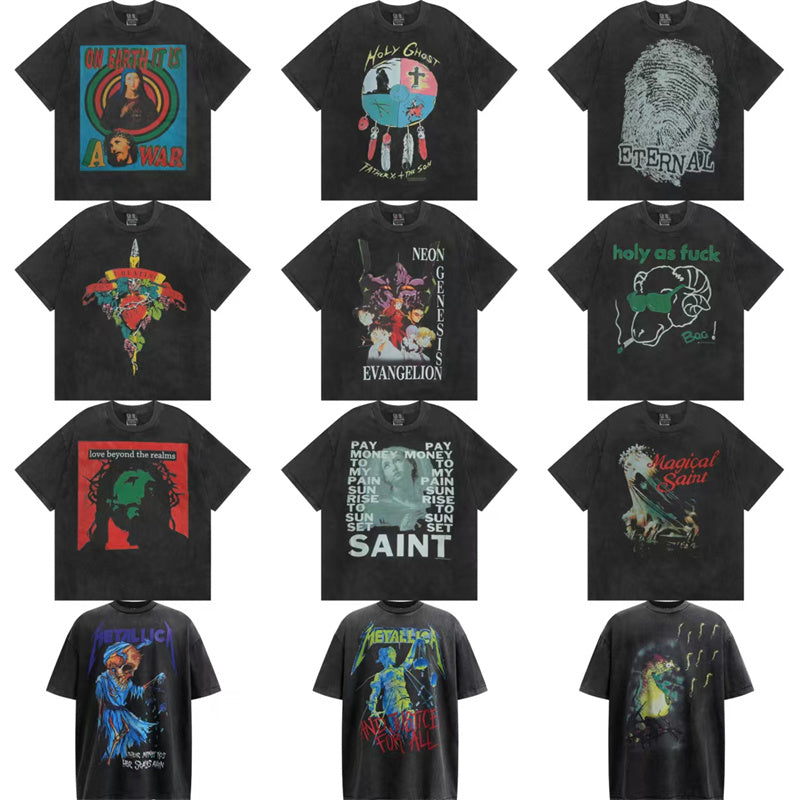 Saint Michael Vintage Washed Distressed Hole Loose Streetwear T-Shirt