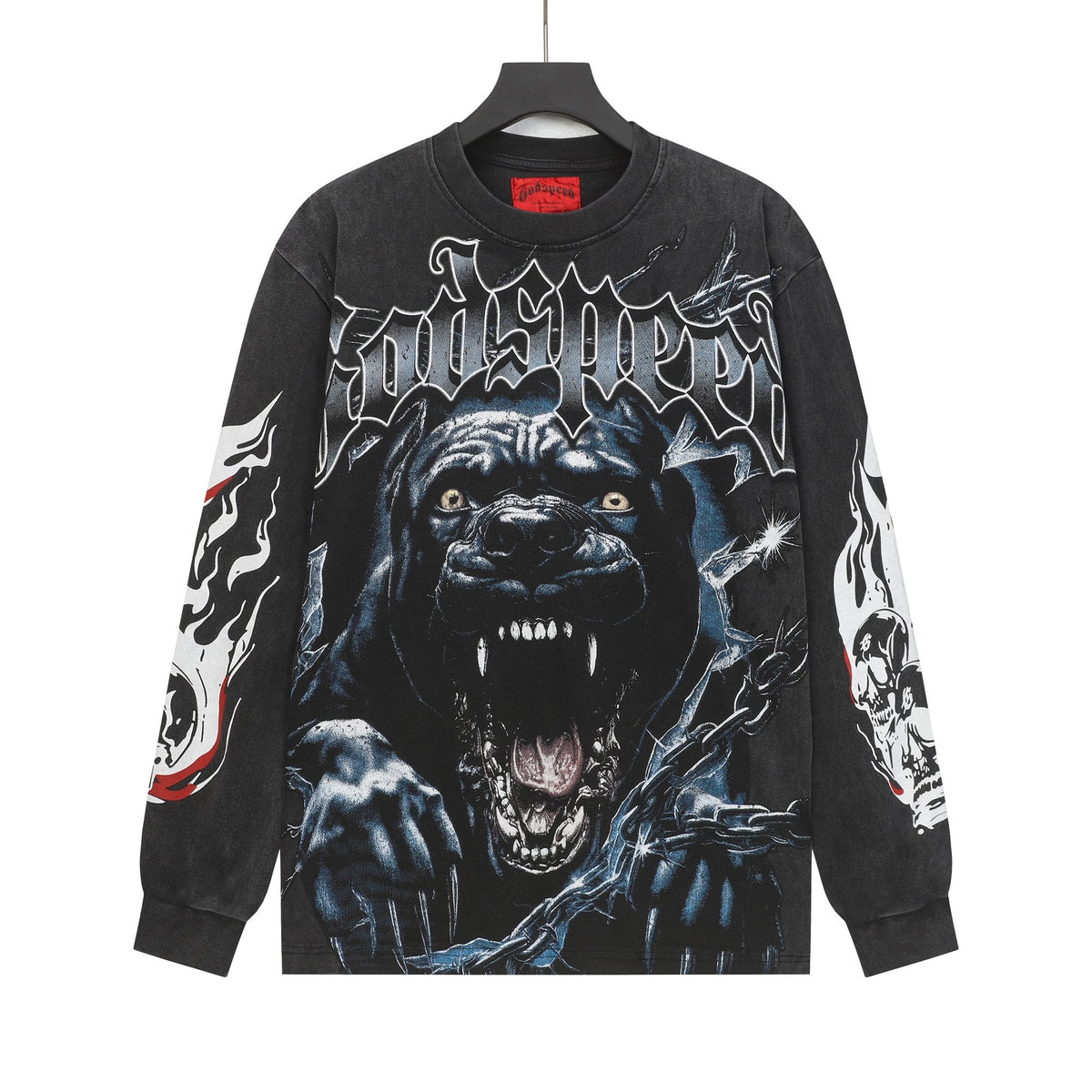 Godspeed Washed Black Dog Graphic Long-Sleeve T-Shirt