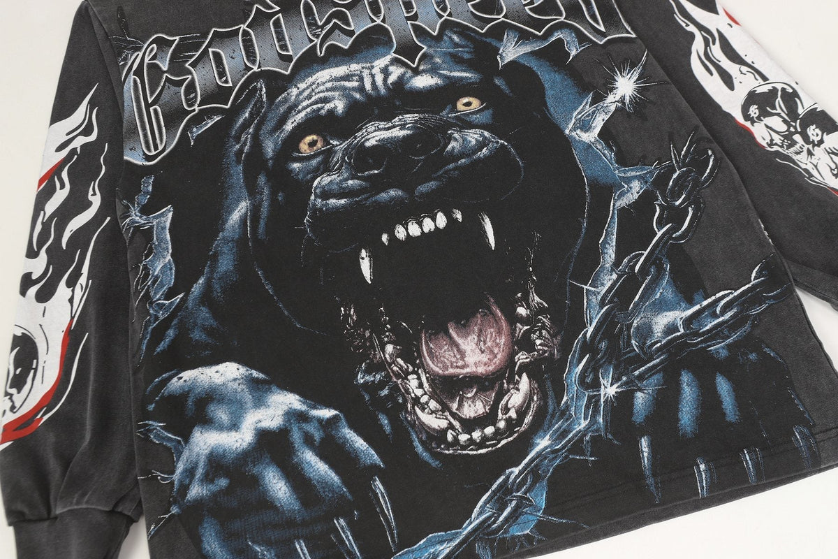 Godspeed Washed Black Dog Graphic Long-Sleeve T-Shirt