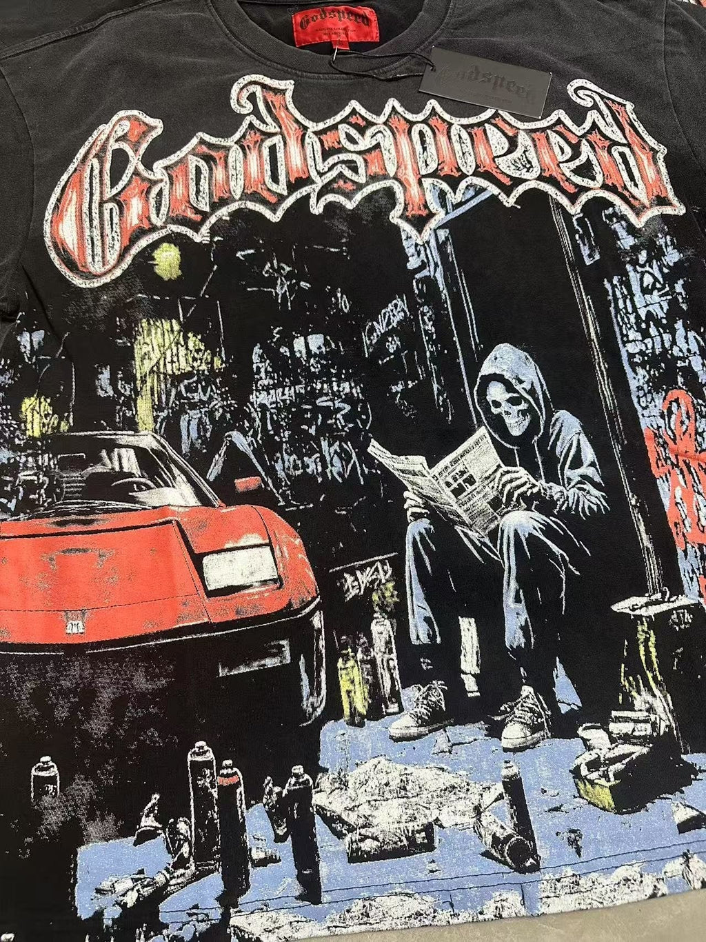 Godspeed Washed Black Reaper Car Graphic T-Shirt