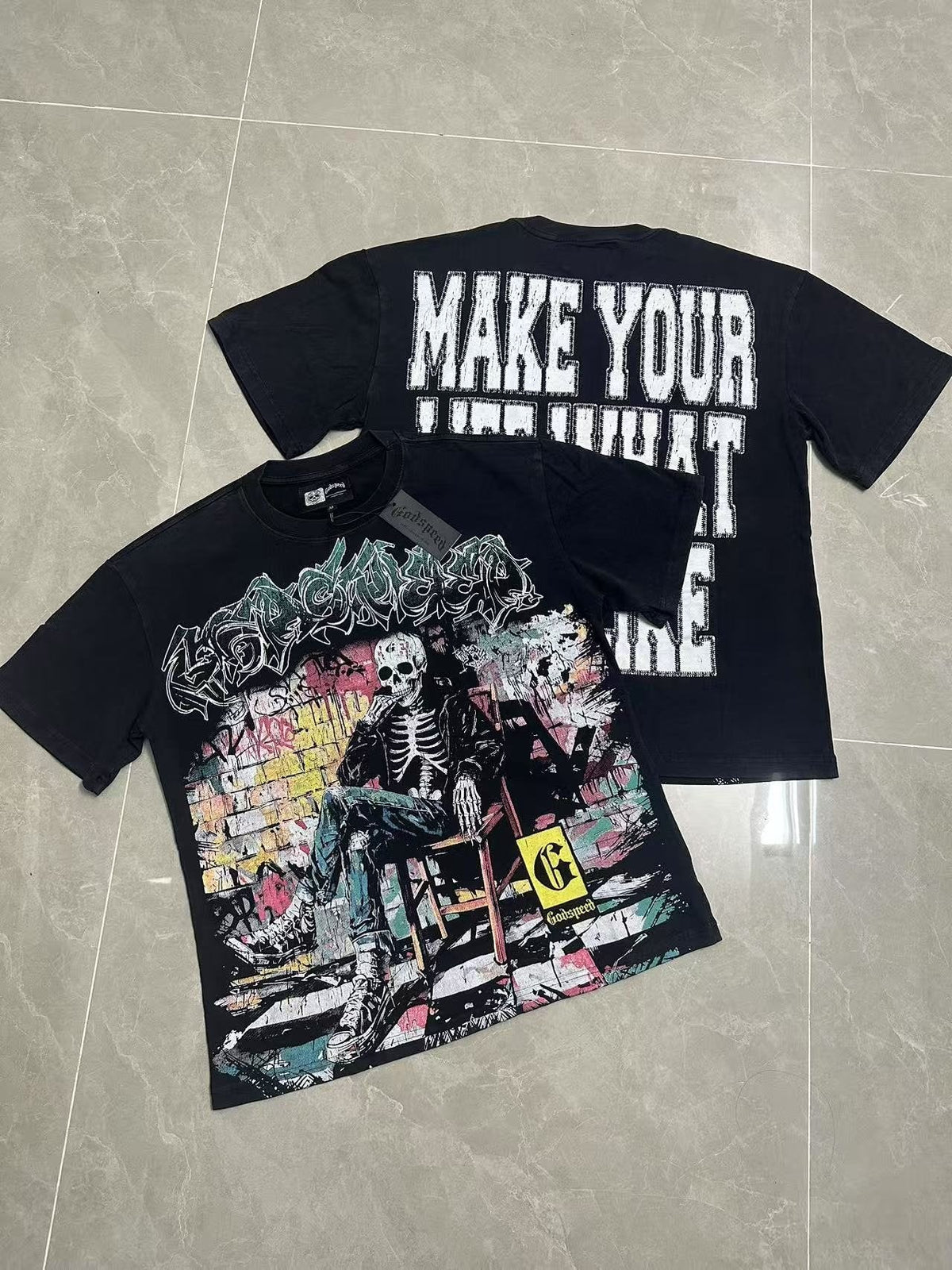 Godspeed Skeleton Graffiti Graphic T-Shirt