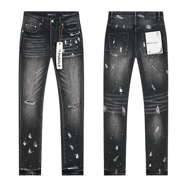 Purple Brand Black Distressed Paint Splatter Jeans