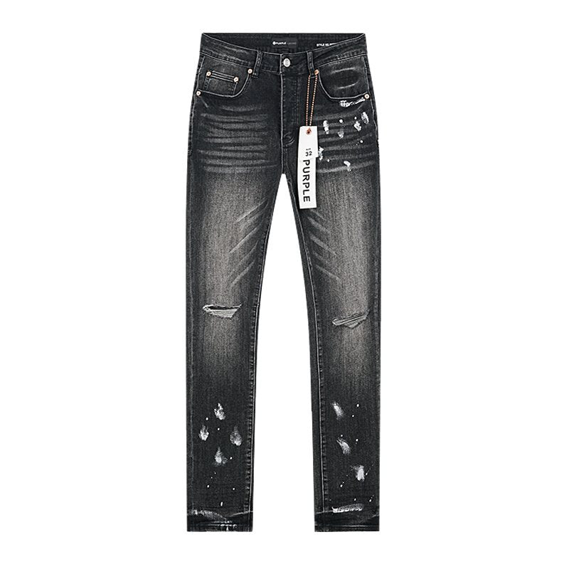 Purple Brand Black Distressed Paint Splatter Jeans
