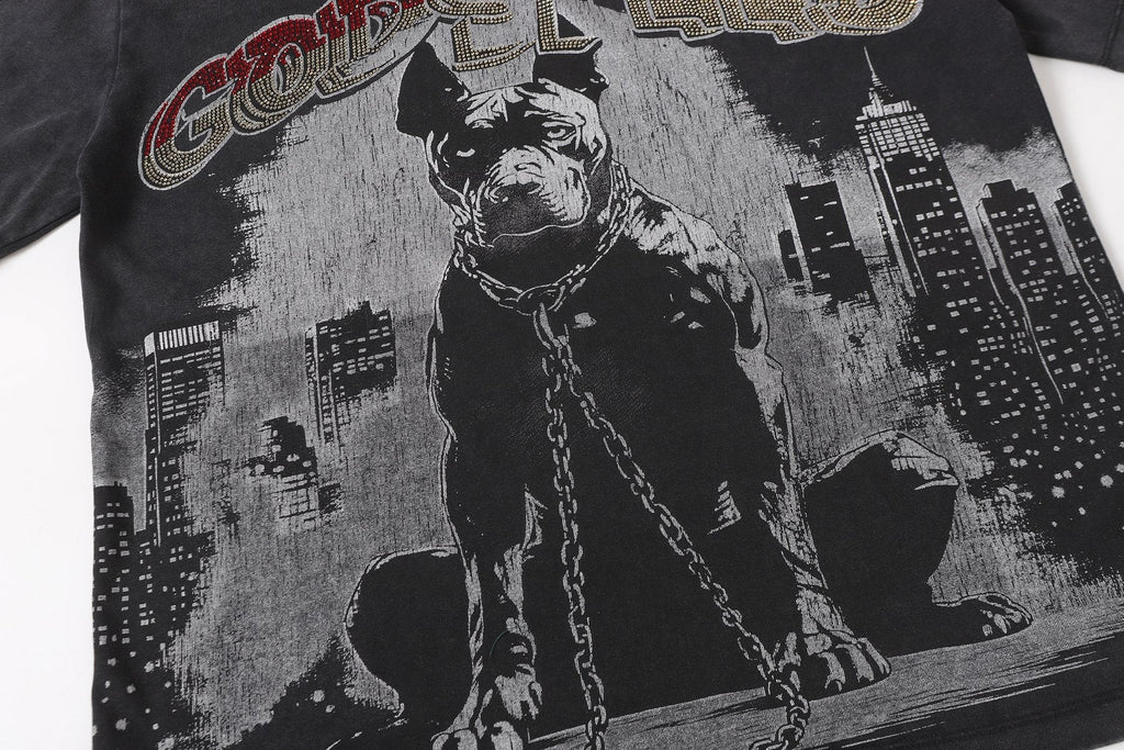 Godspeed Dog Graphic Distressed Sleeve T-Shirt