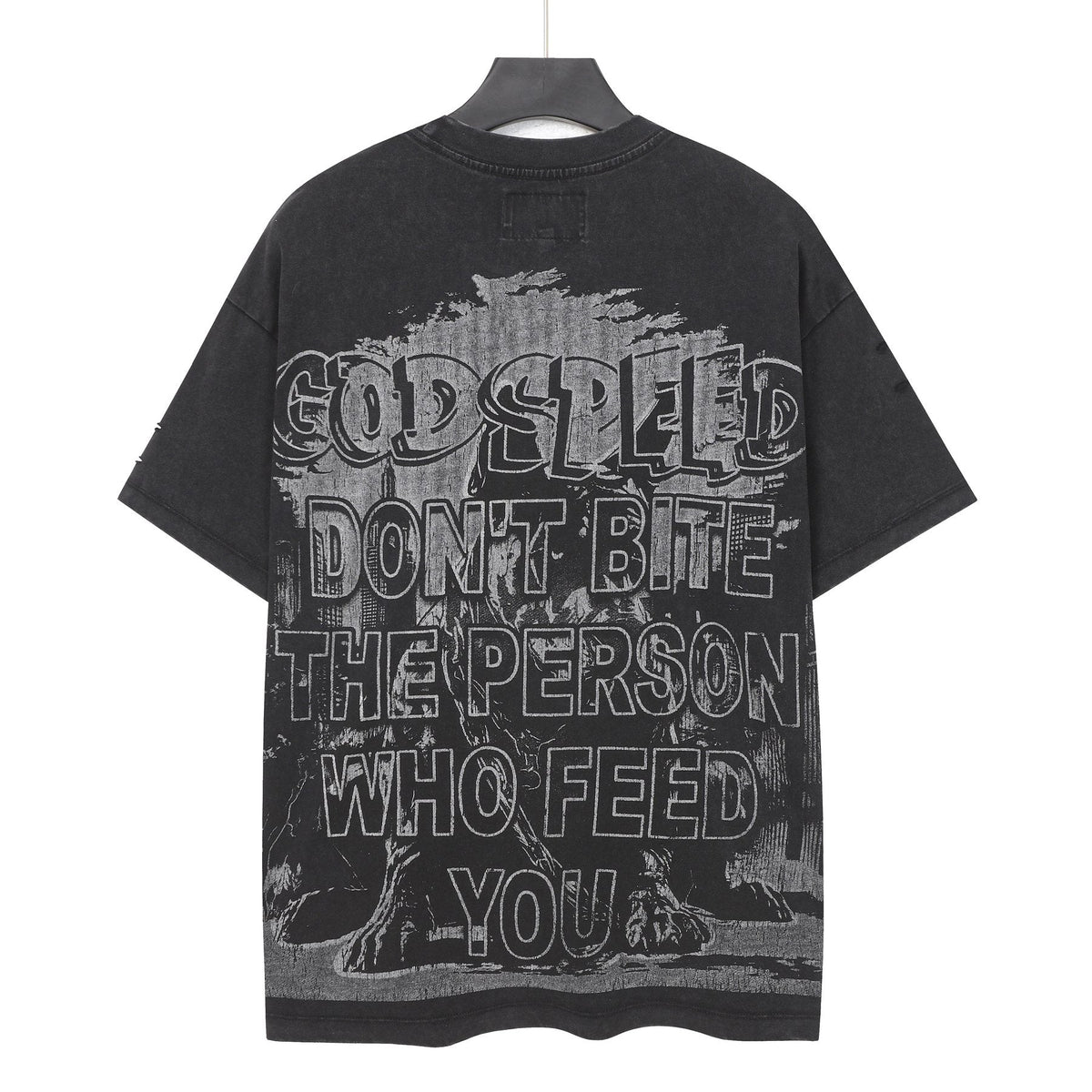 Godspeed Dog Graphic Distressed Sleeve T-Shirt