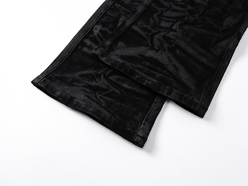 Purple Brand Black Coated Crinkle Flared Jeans