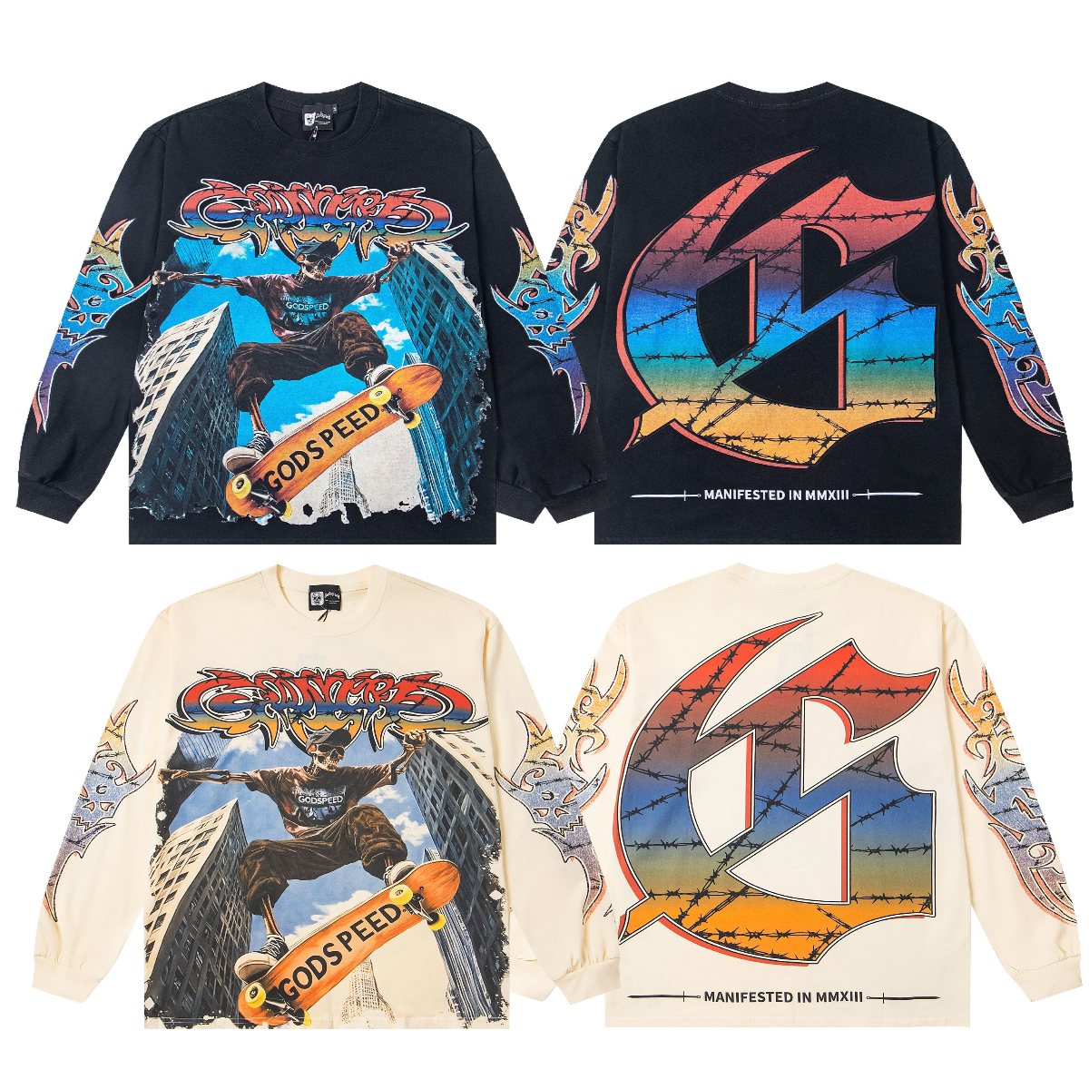 Godspeed White Ink Graphic Long-Sleeve T-Shirt