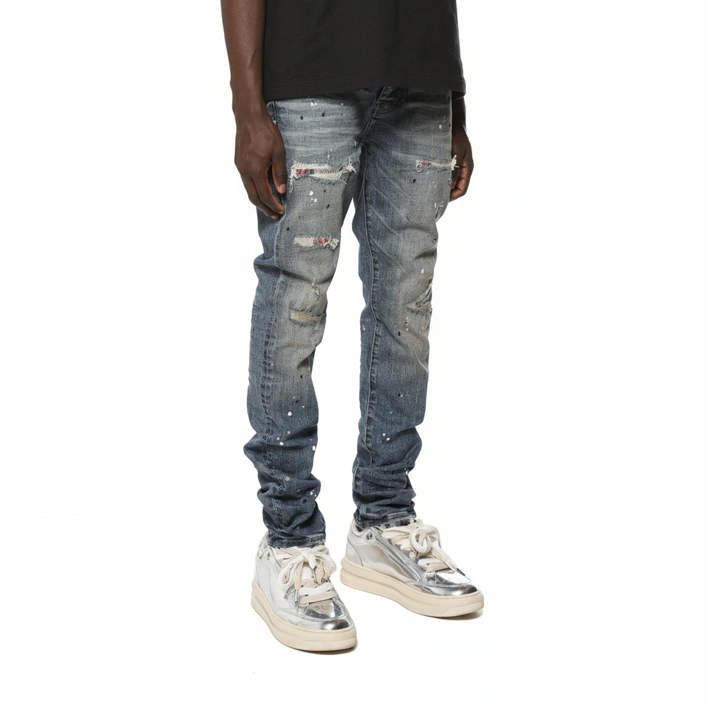 Purple Brand Skinny Plaid Paint Repair Light Denim