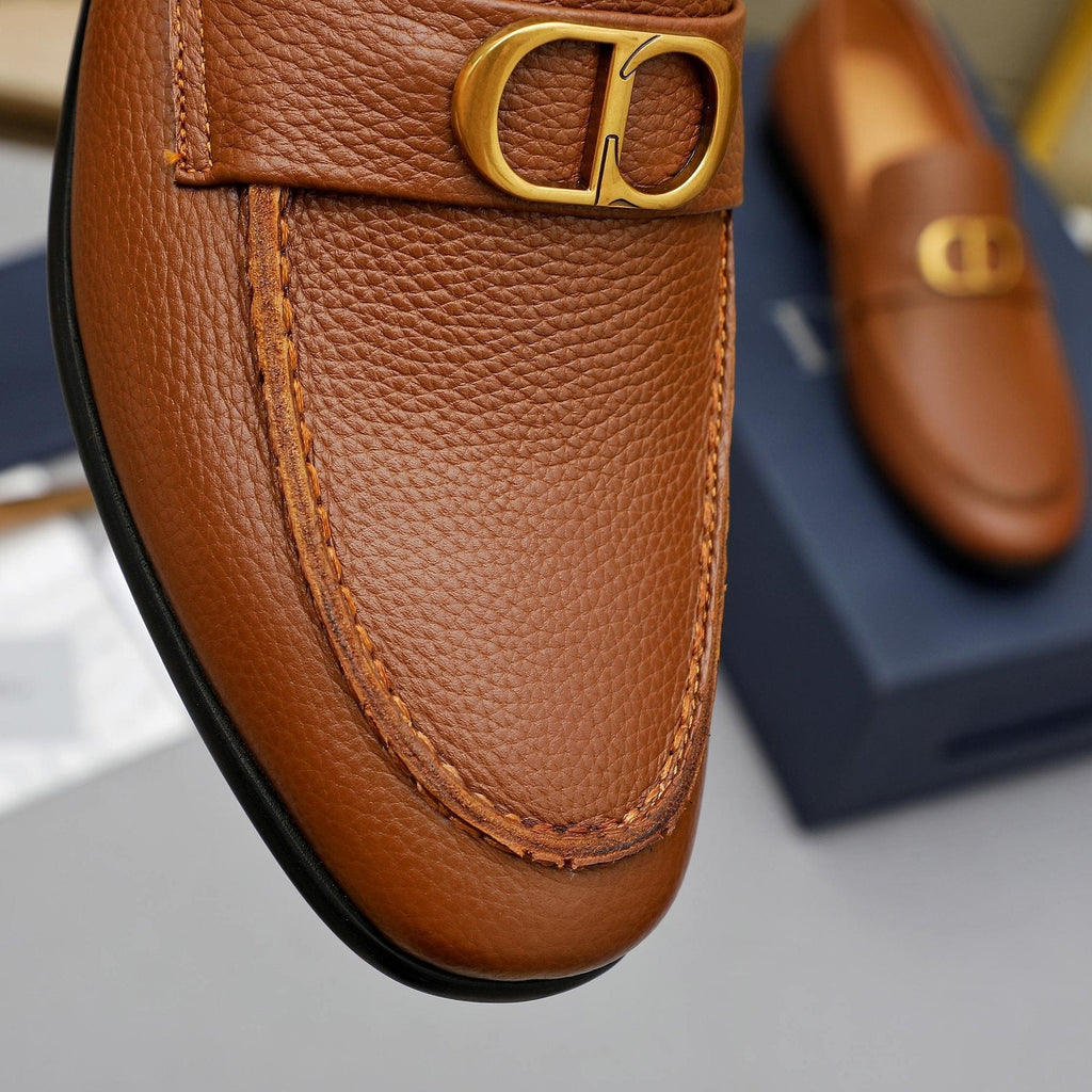 Dior Cognac Brown Pebbled Men's Loafers