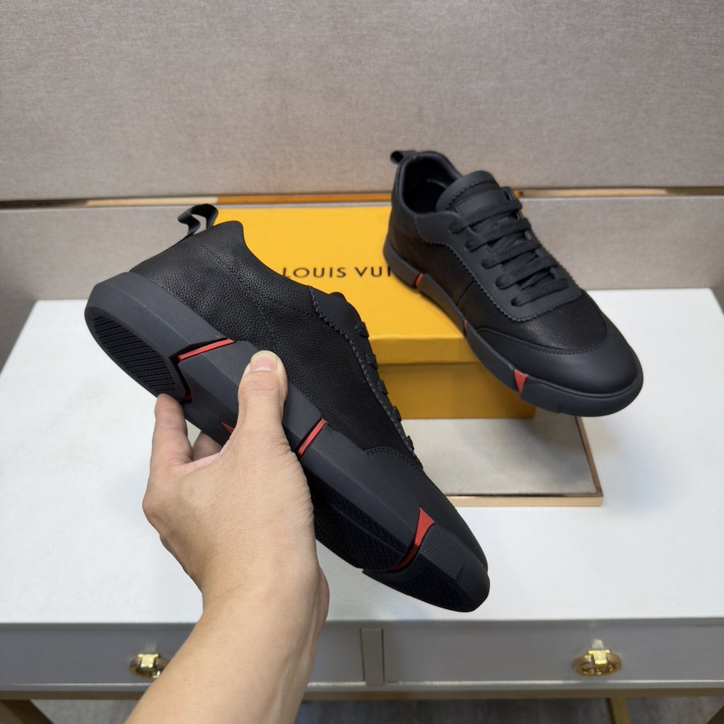 Louis Vuitton Black Low-Top Sneakers with Red Accents