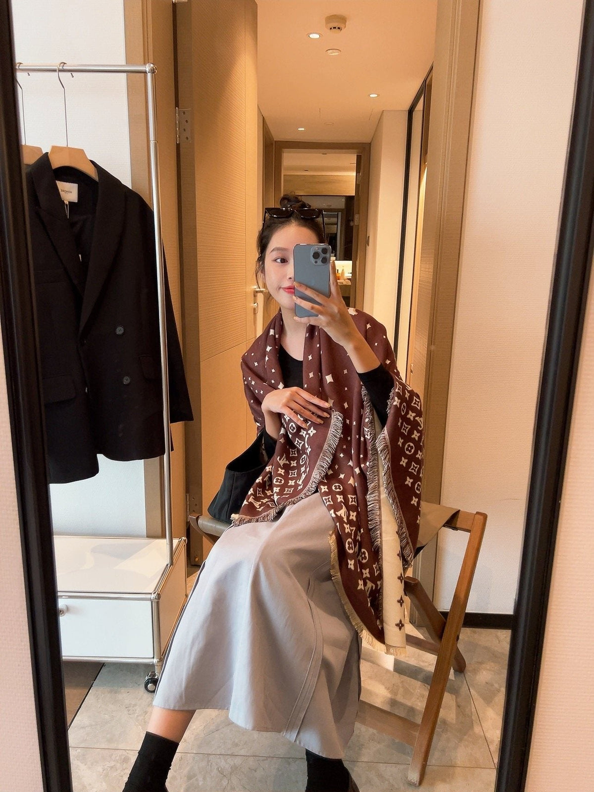 Louis Vuitton Brown Fringe Shawl