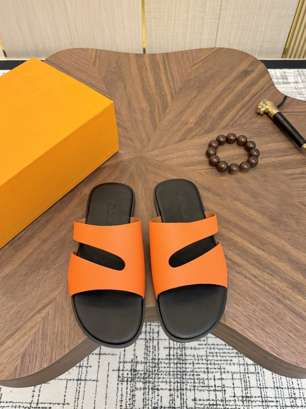 Loro Piana Cutout Leather Slide Sandals