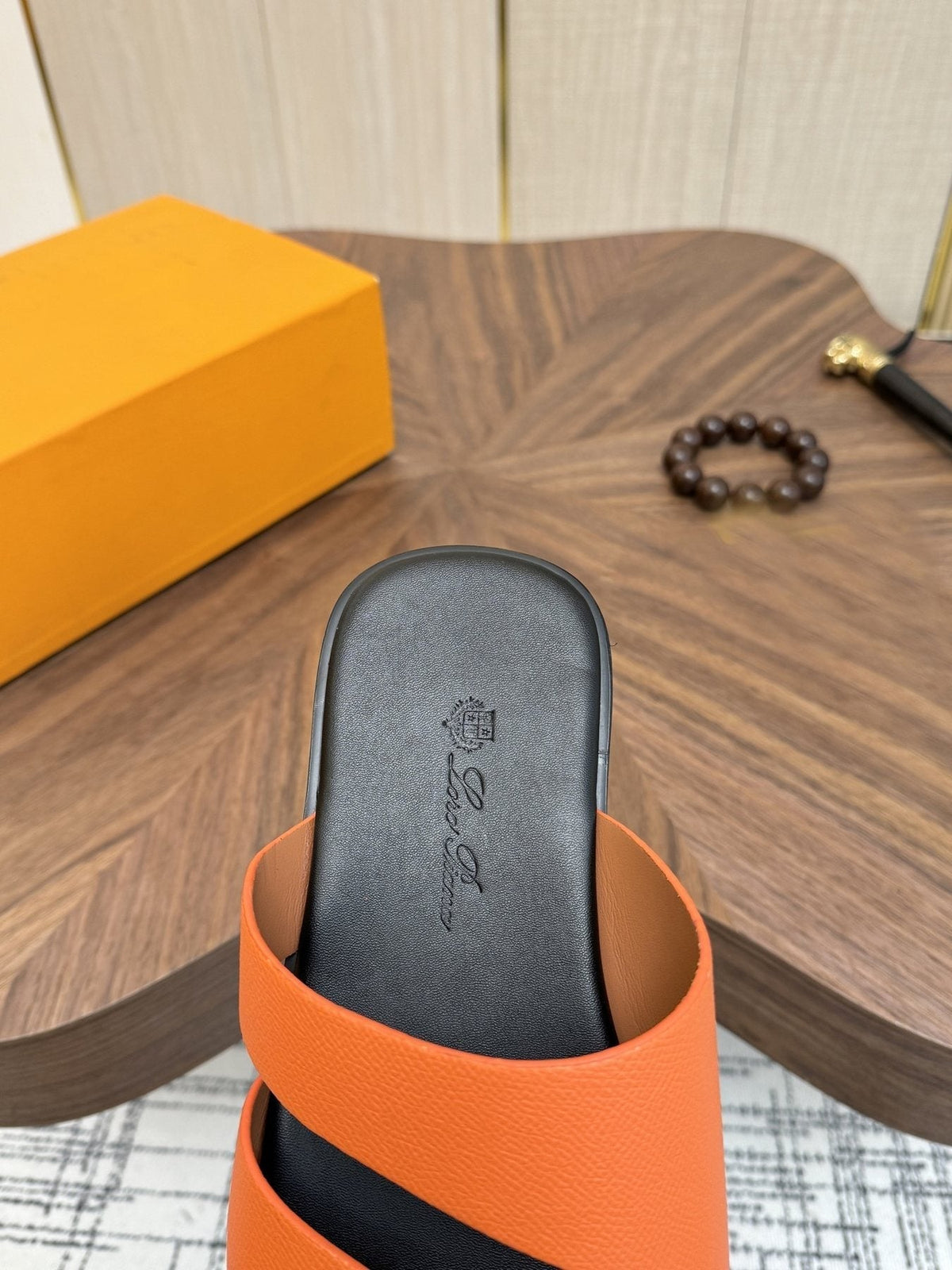 Loro Piana Cutout Leather Slide Sandals