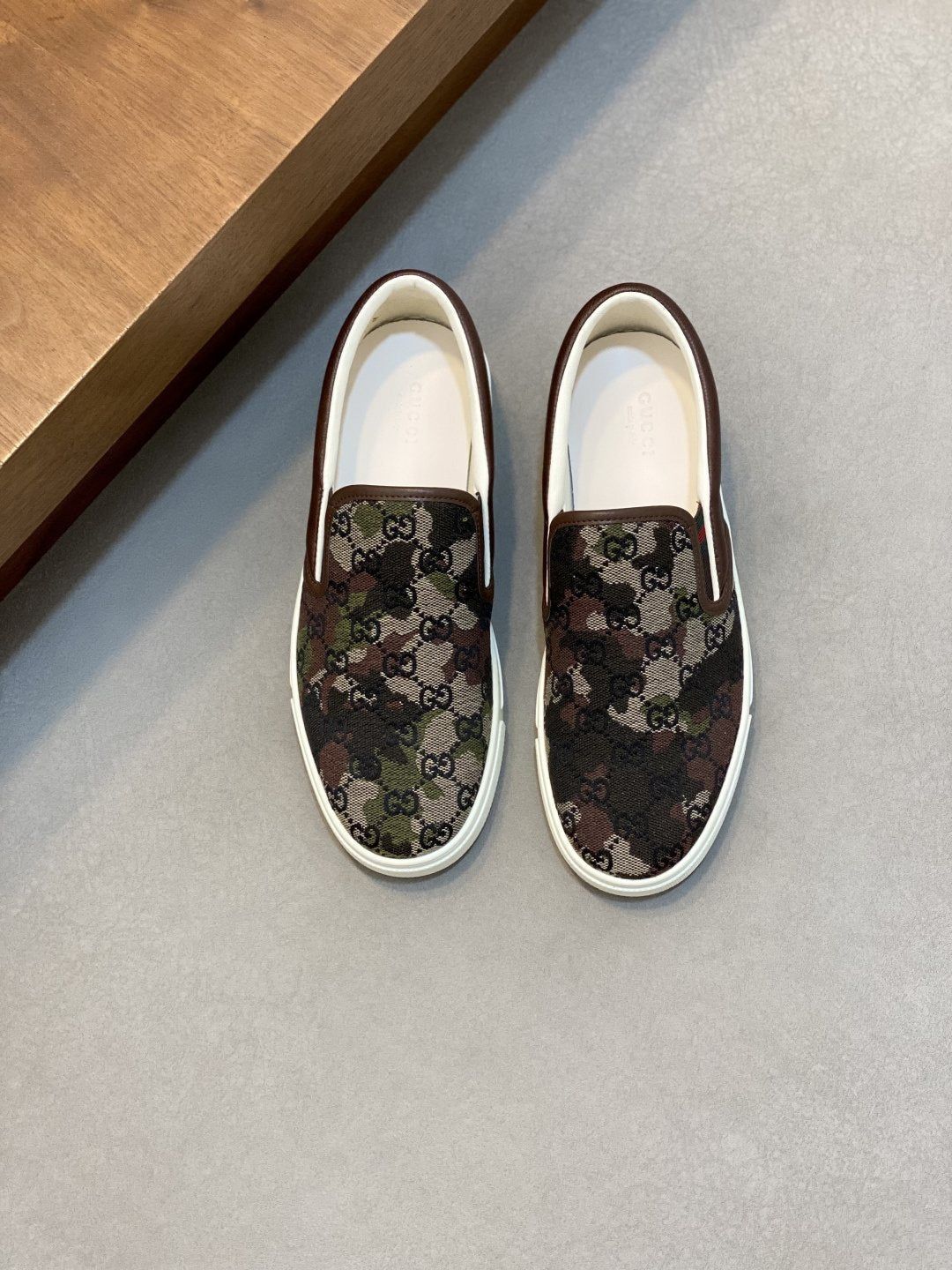 Gucci Dark Brown Patterned Slip-On Sneakers