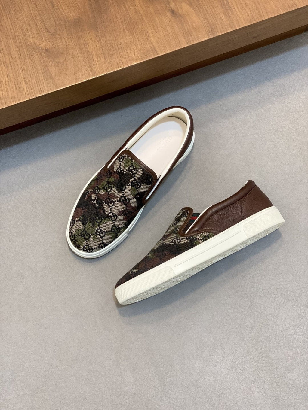 Gucci Dark Brown Patterned Slip-On Sneakers