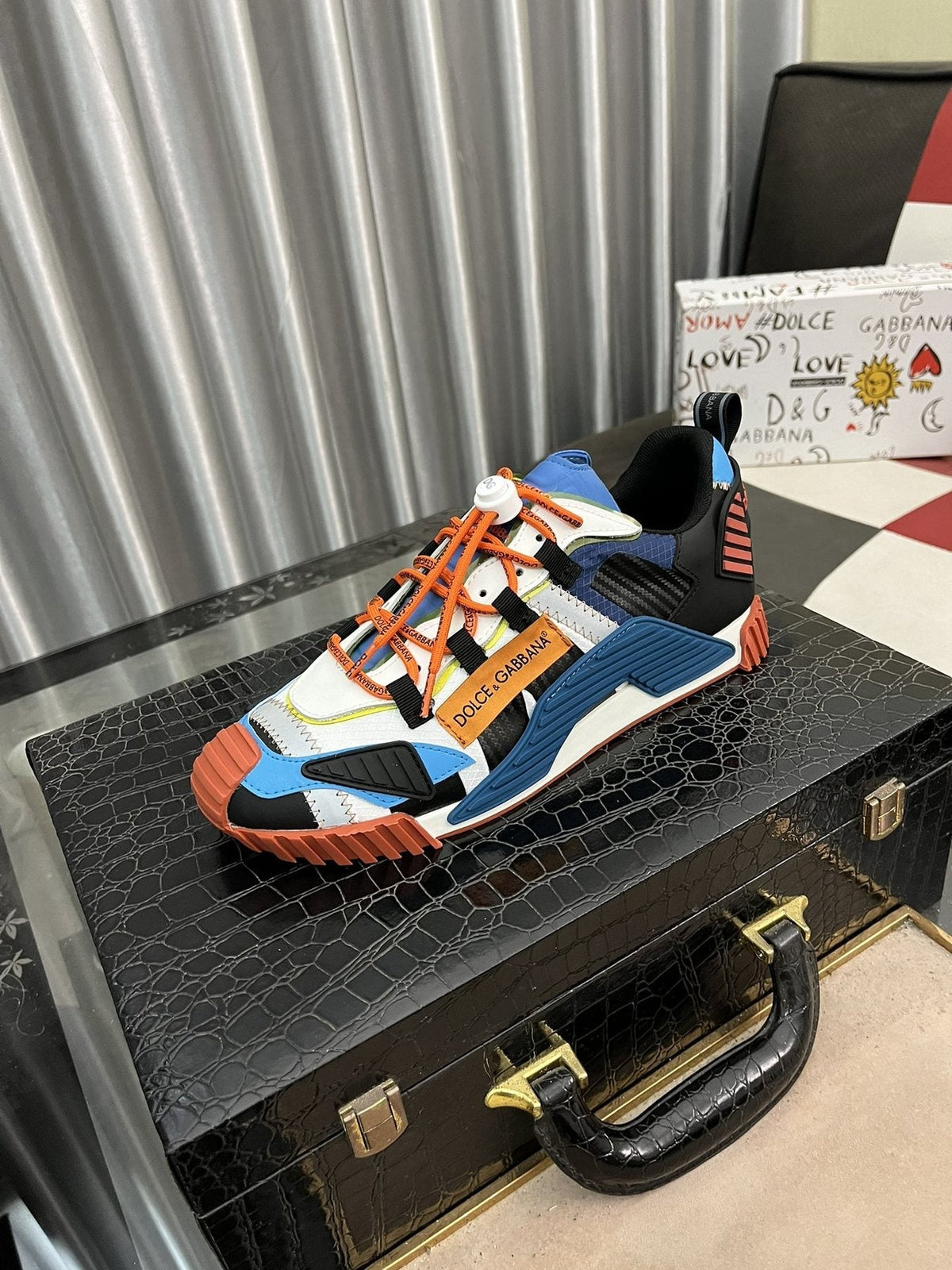 Dolce & Gabbana Colorblock Sneakers with Orange Laces