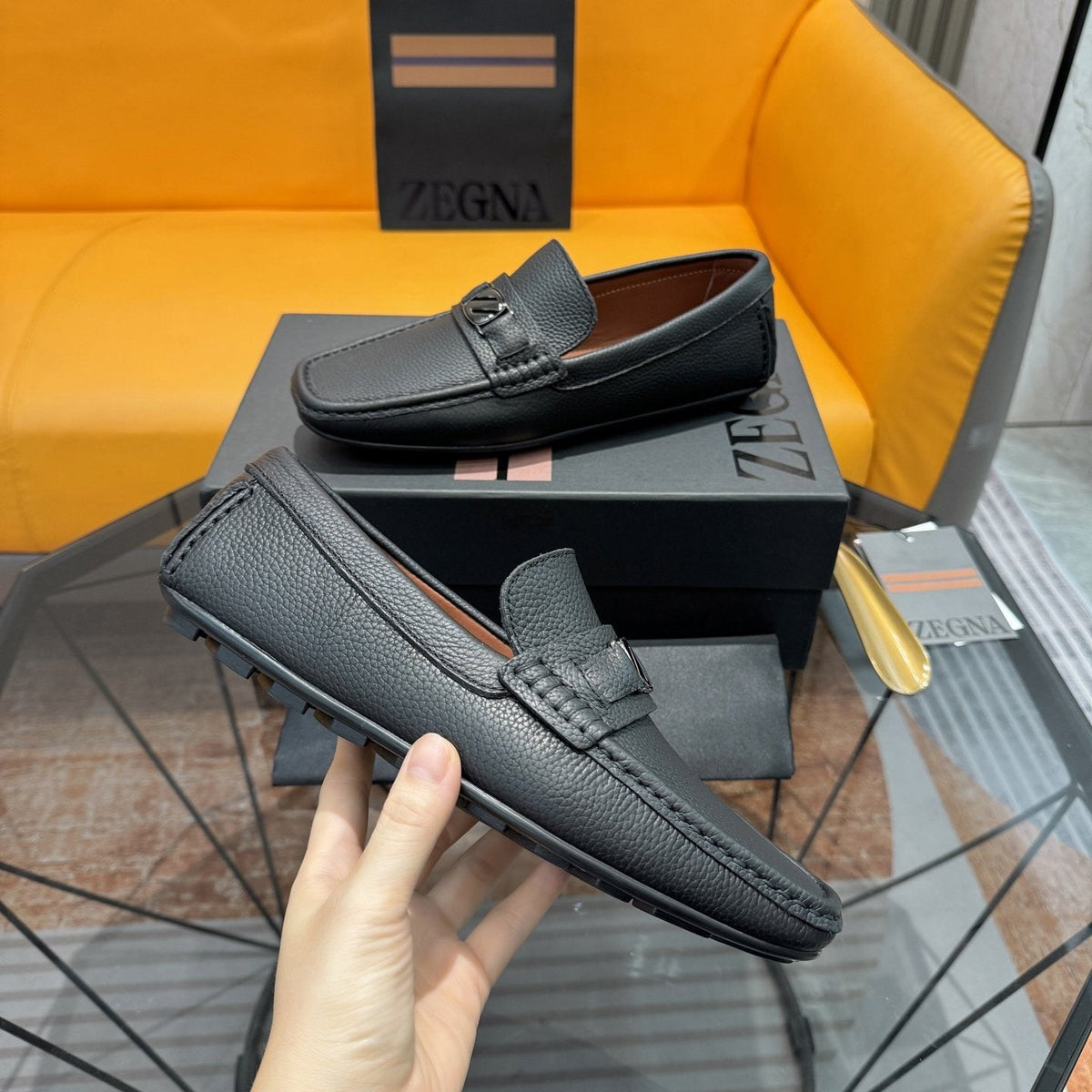 Zegna Black Driving Loafers with Metal Accent