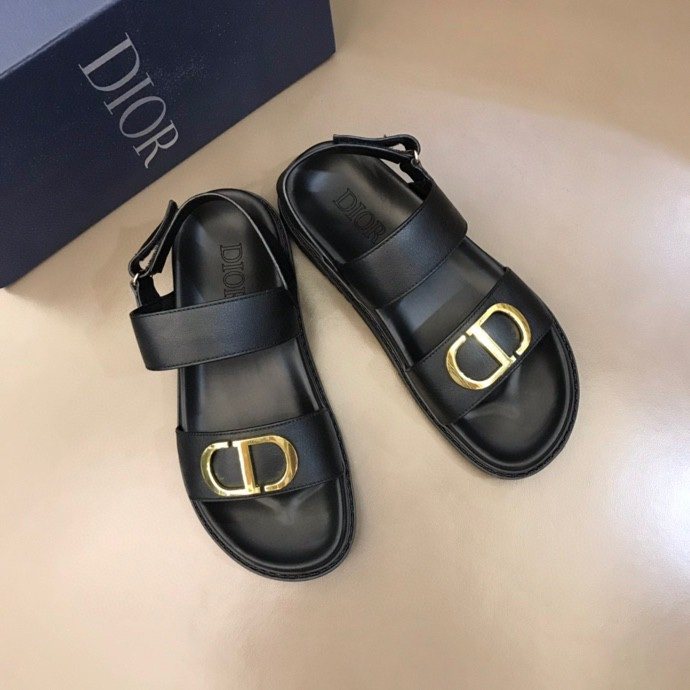 Dior Men's Black Gold-Tone Hardware Sandals