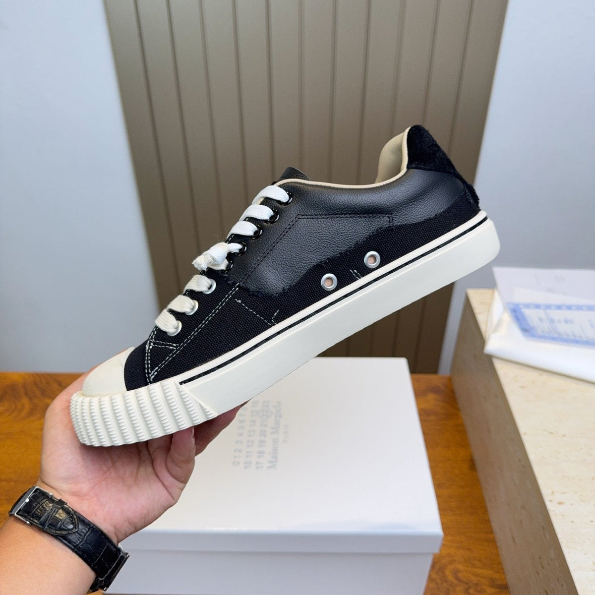 Maison Margiela Black and Off-White Low-Top Sneakers