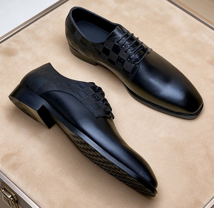 Louis Vuitton Black Checkered Lace-Up Dress Shoes