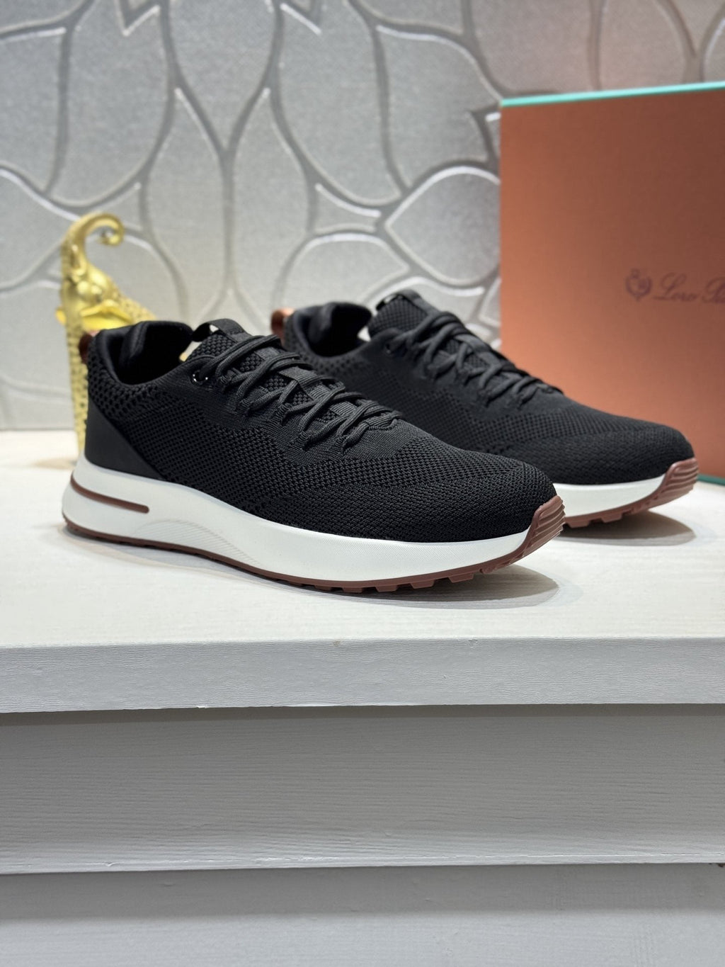Loro Piana Black Knit Low-Top Sneakers