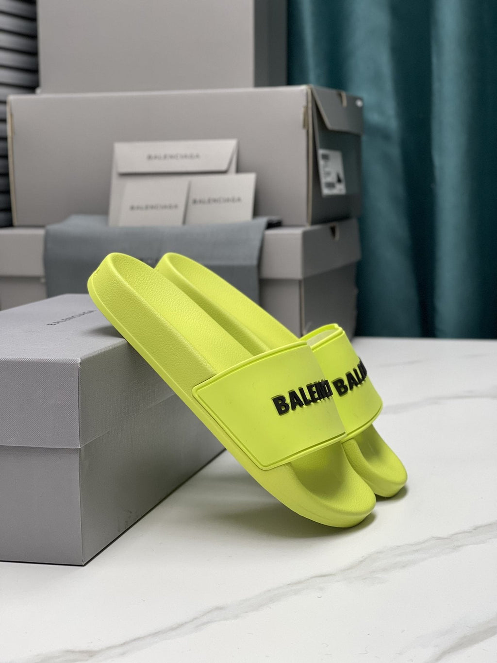 Balenciaga Neon Yellow-Green Slide Sandals