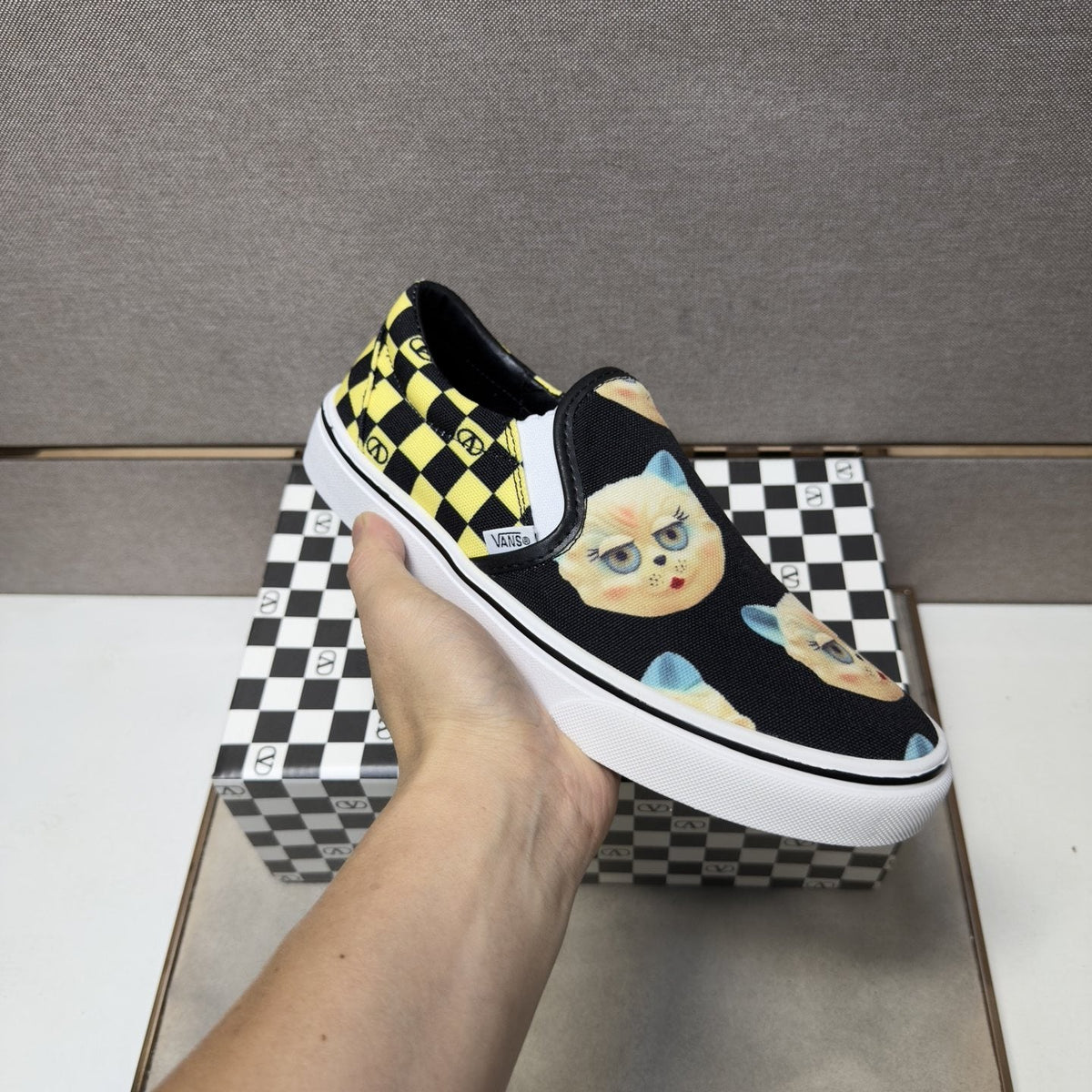 Vans Men's Teddy Bear Print Slip-On Shoes - Black, Yellow & White