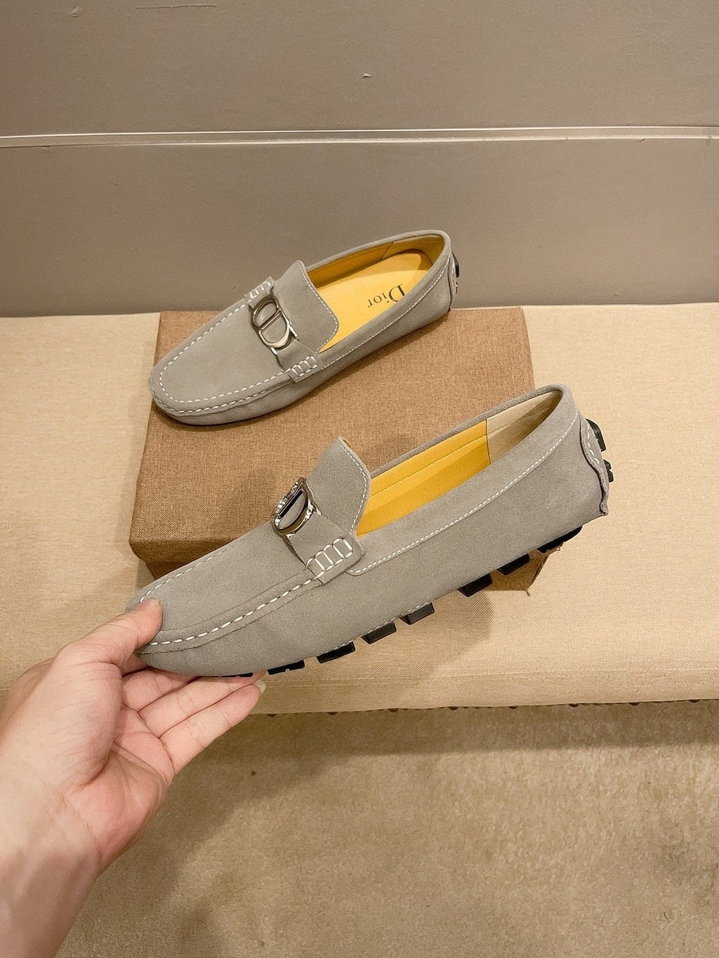 Dior Men's Gray Metal Accent Driving Loafers