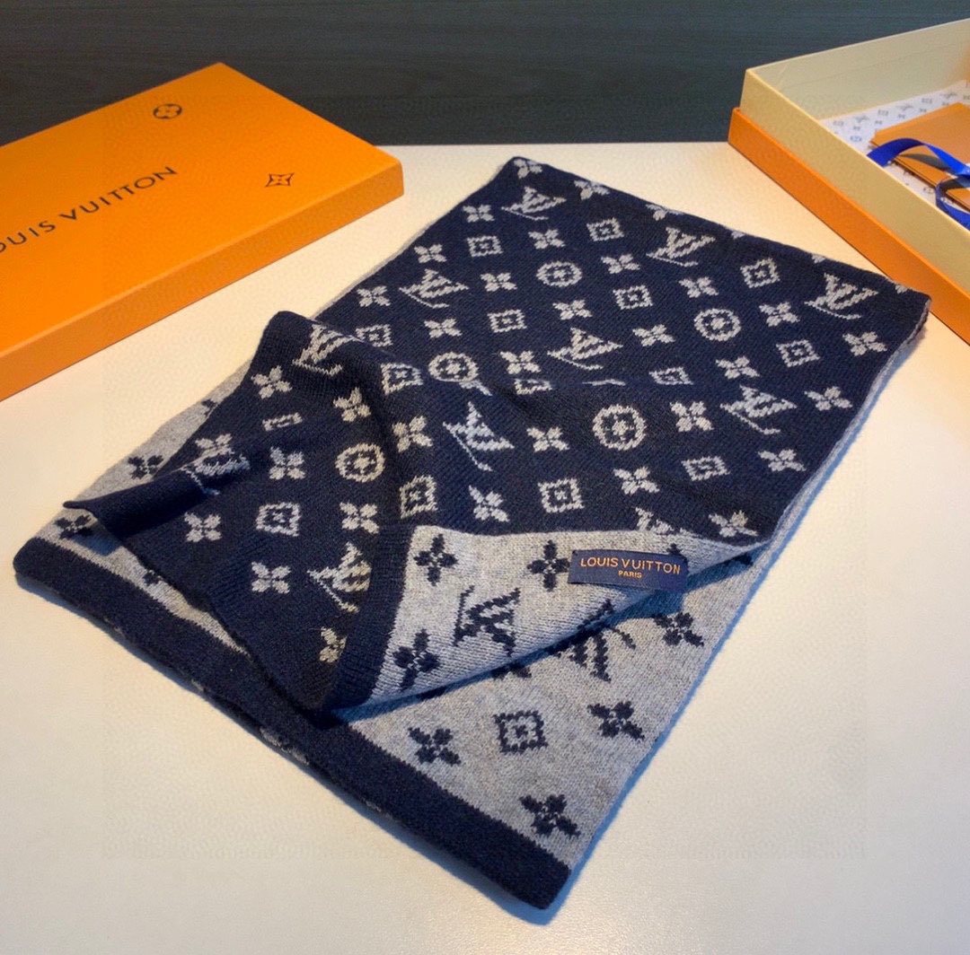 Louis Vuitton Navy and Gray Monogram Knit Scarf