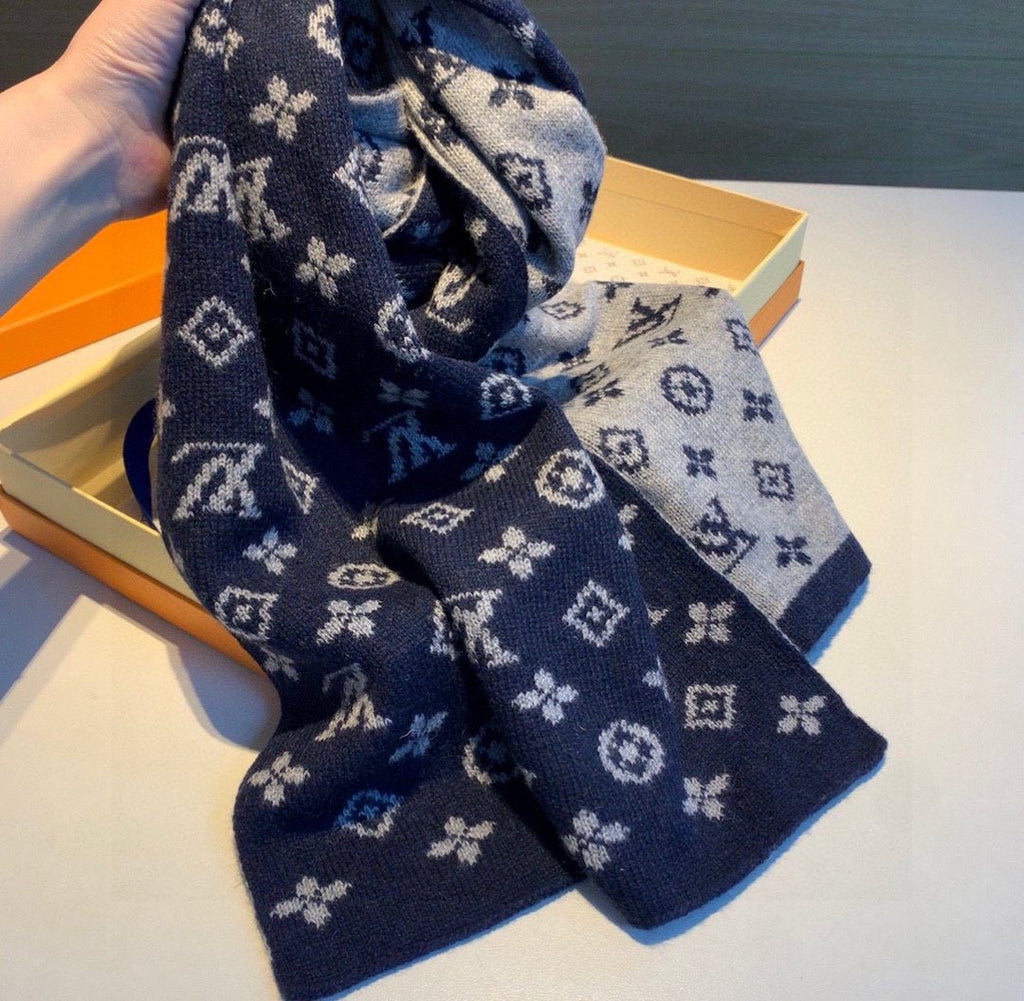Louis Vuitton Navy and Gray Monogram Knit Scarf