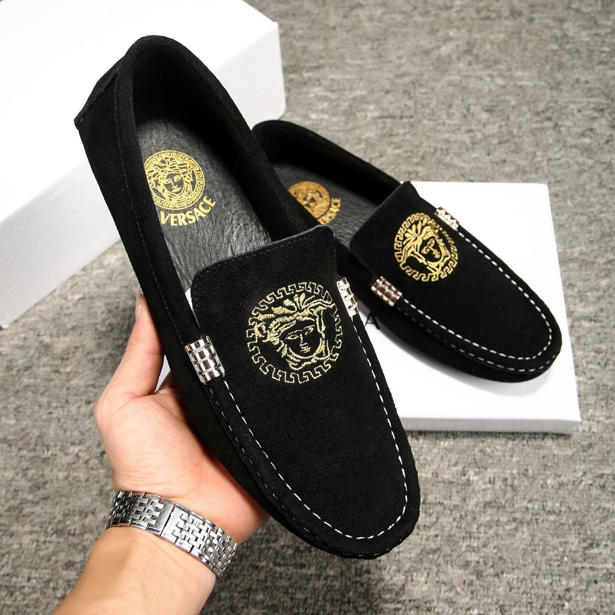 Versace Black Gold Emblem Loafers