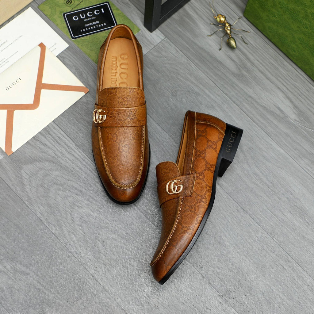 Gucci Brown Textured Loafers