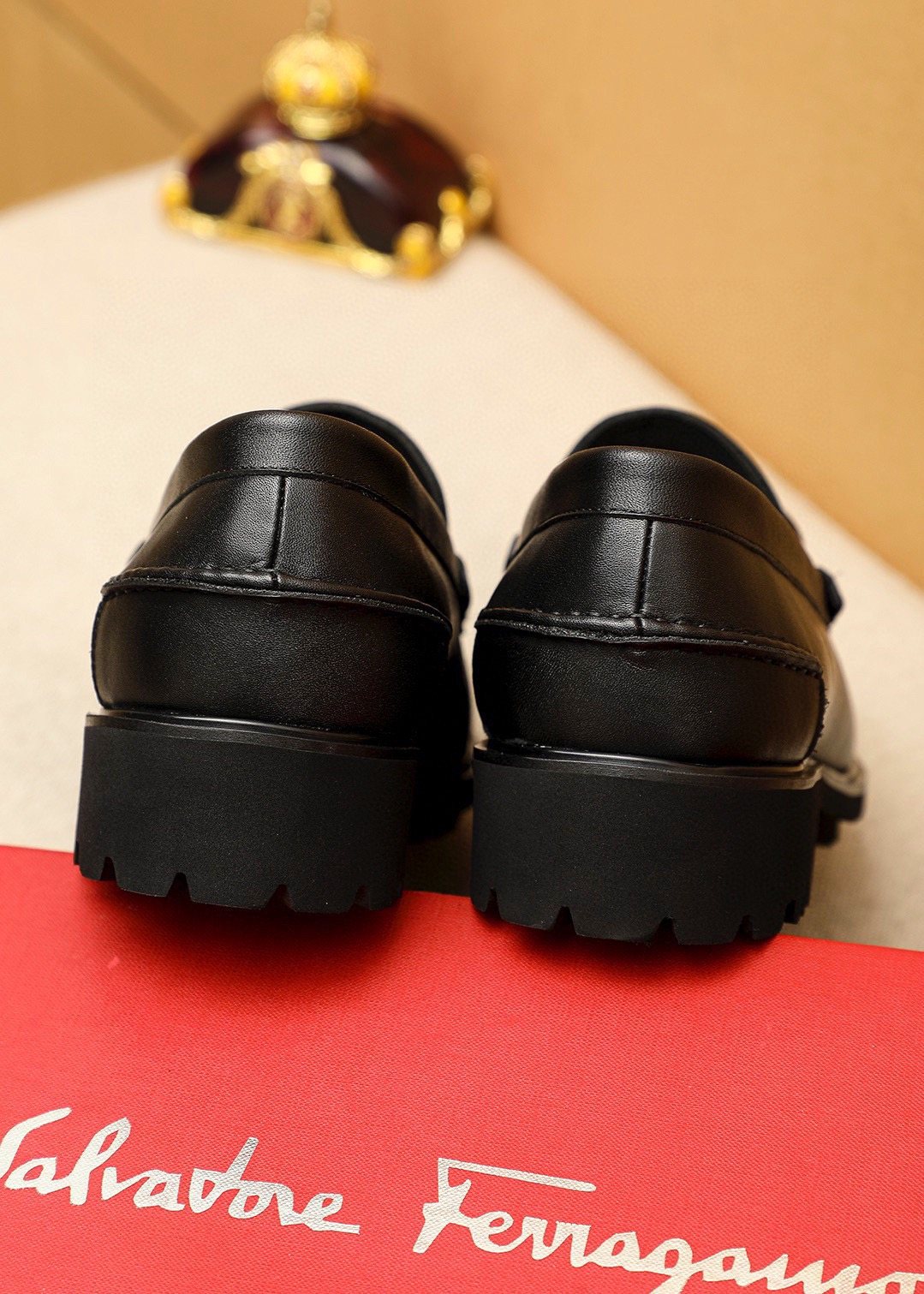 Ferragamo Black Metal-Hardware Loafers