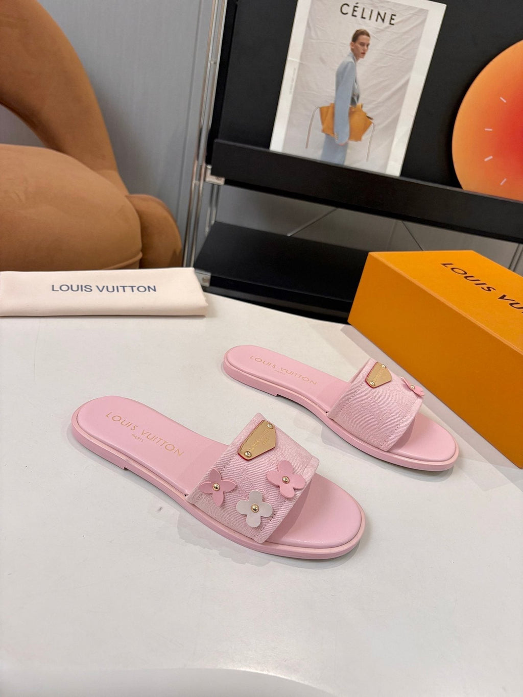 Louis Vuitton Pink Flower Slide Sandals
