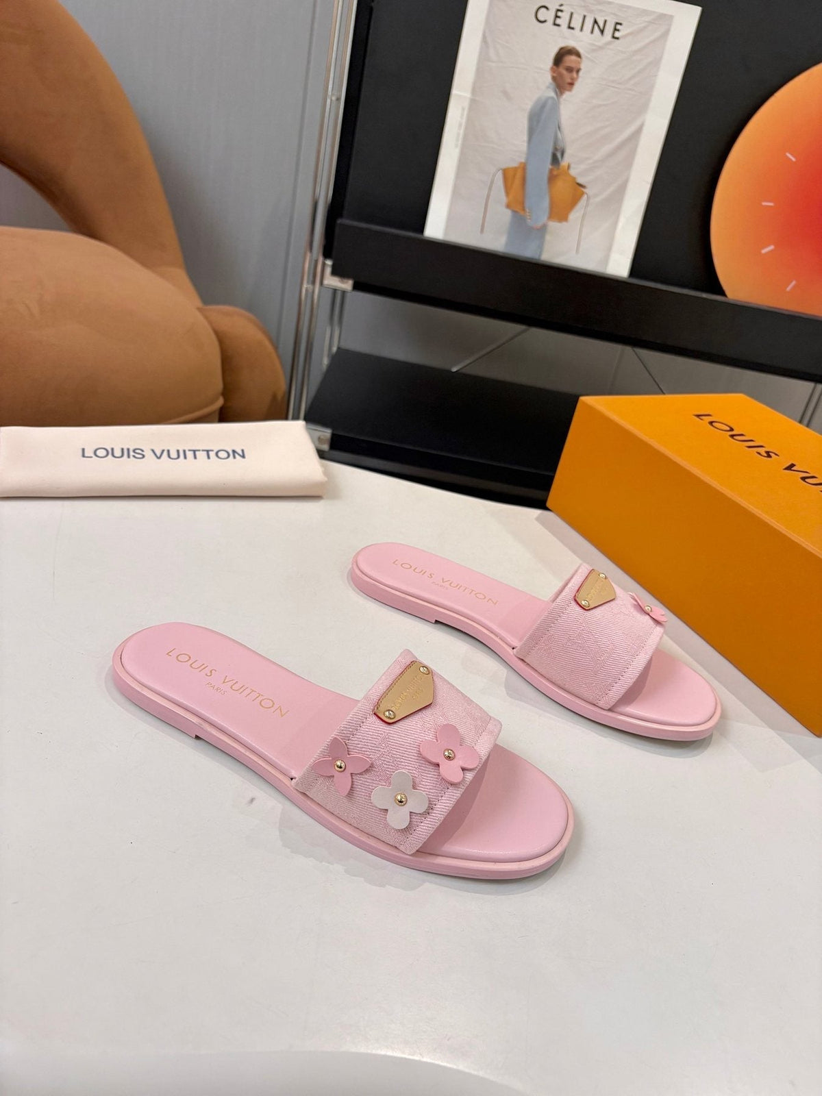 Louis Vuitton Pink Flower Slide Sandals