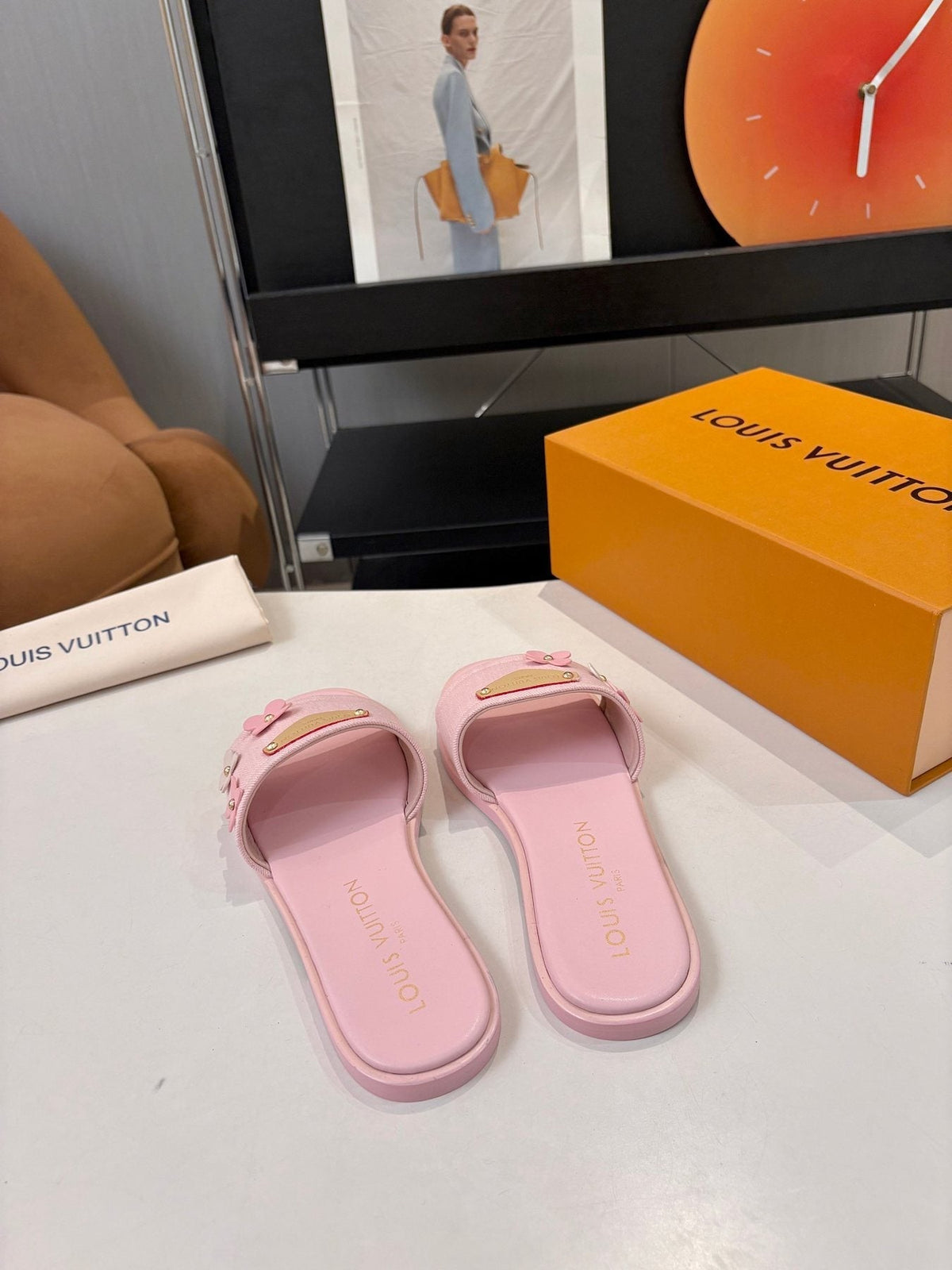 Louis Vuitton Pink Flower Slide Sandals