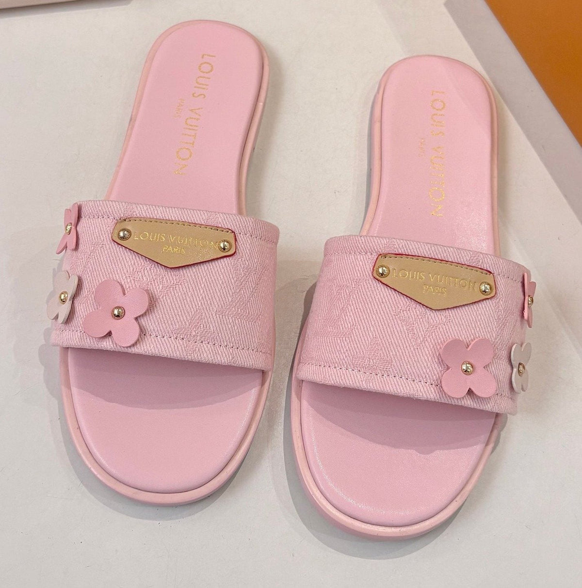 Louis Vuitton Pink Flower Slide Sandals