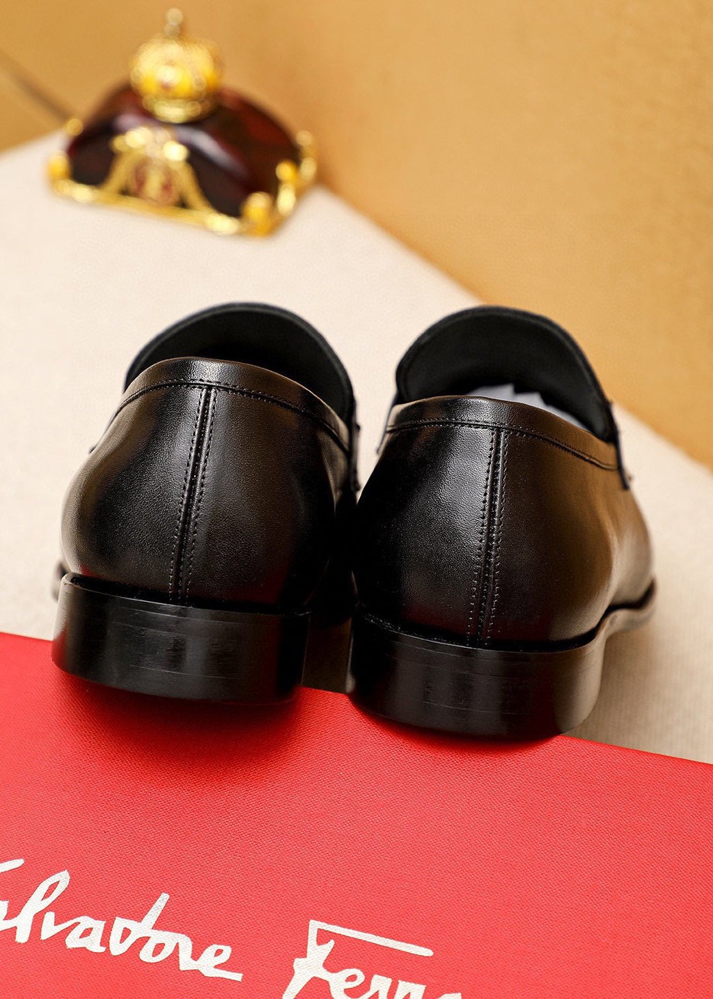 Ferragamo Men's Black Embossed Buckle Loafers - Metal Vamp Hardware