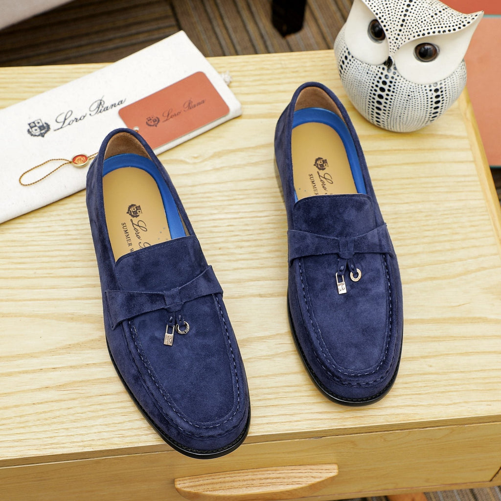 Loro Piana Navy Blue Metal-Bar Loafers