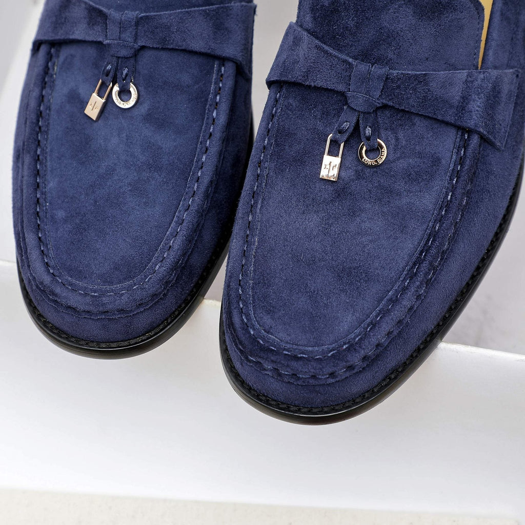 Loro Piana Navy Blue Metal-Bar Loafers
