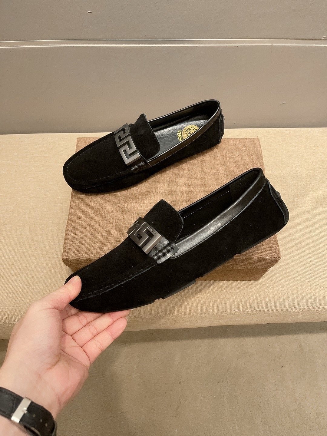 Versace Black Loafers with Silver-Tone Hardware